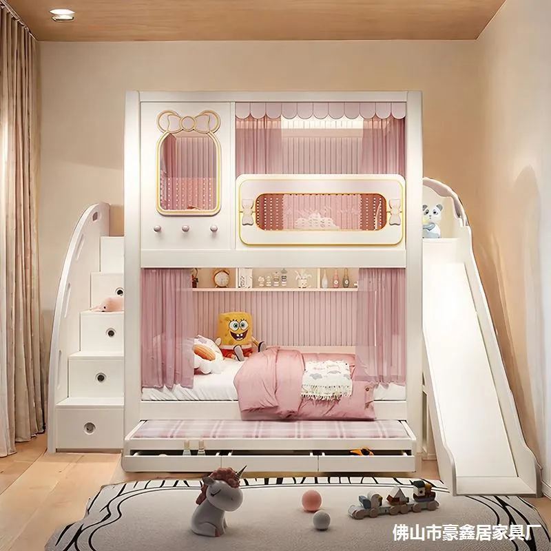 Solid  High and Low Two Layer  - огляд і ціна Bunk Bed With Stairs And Slide