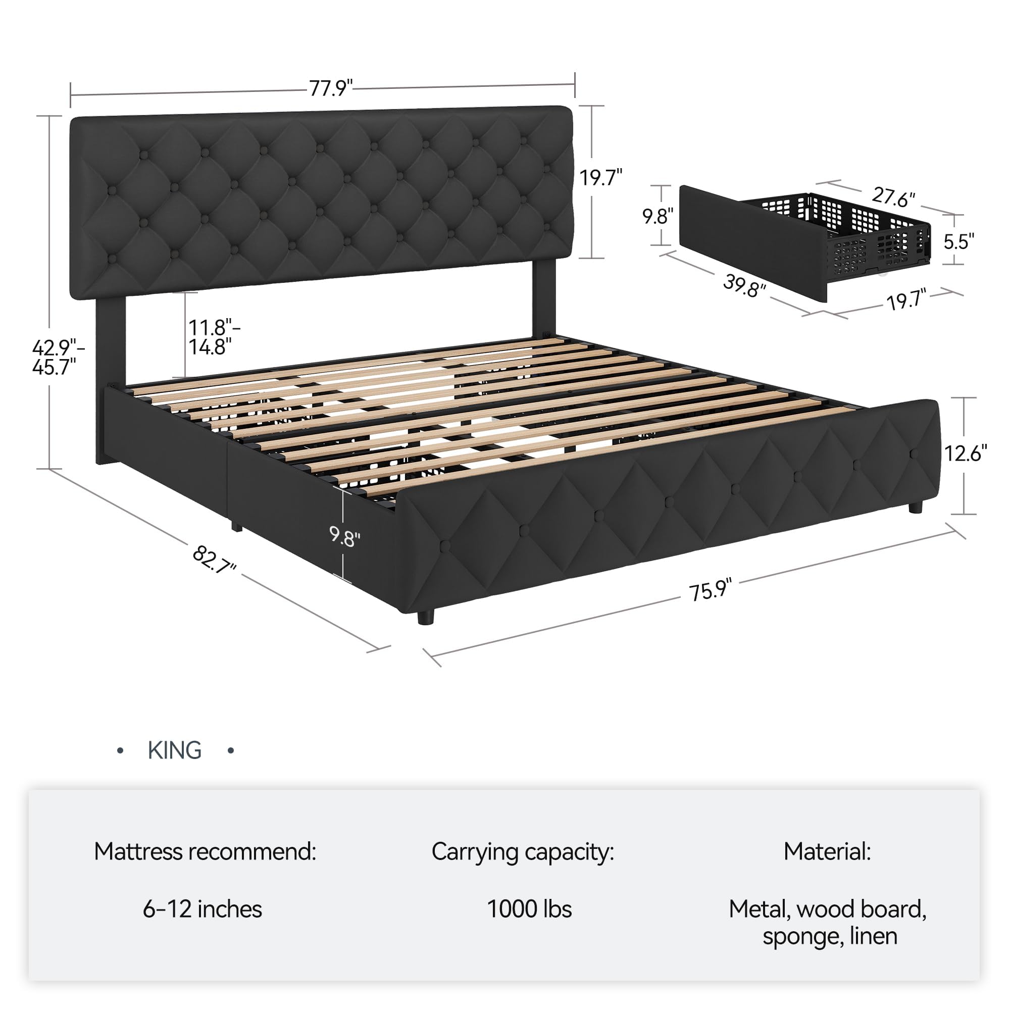 King Size Bed Frame with 4 Sto - огляд і ціна King Size Bed Frame With Storage Drawers